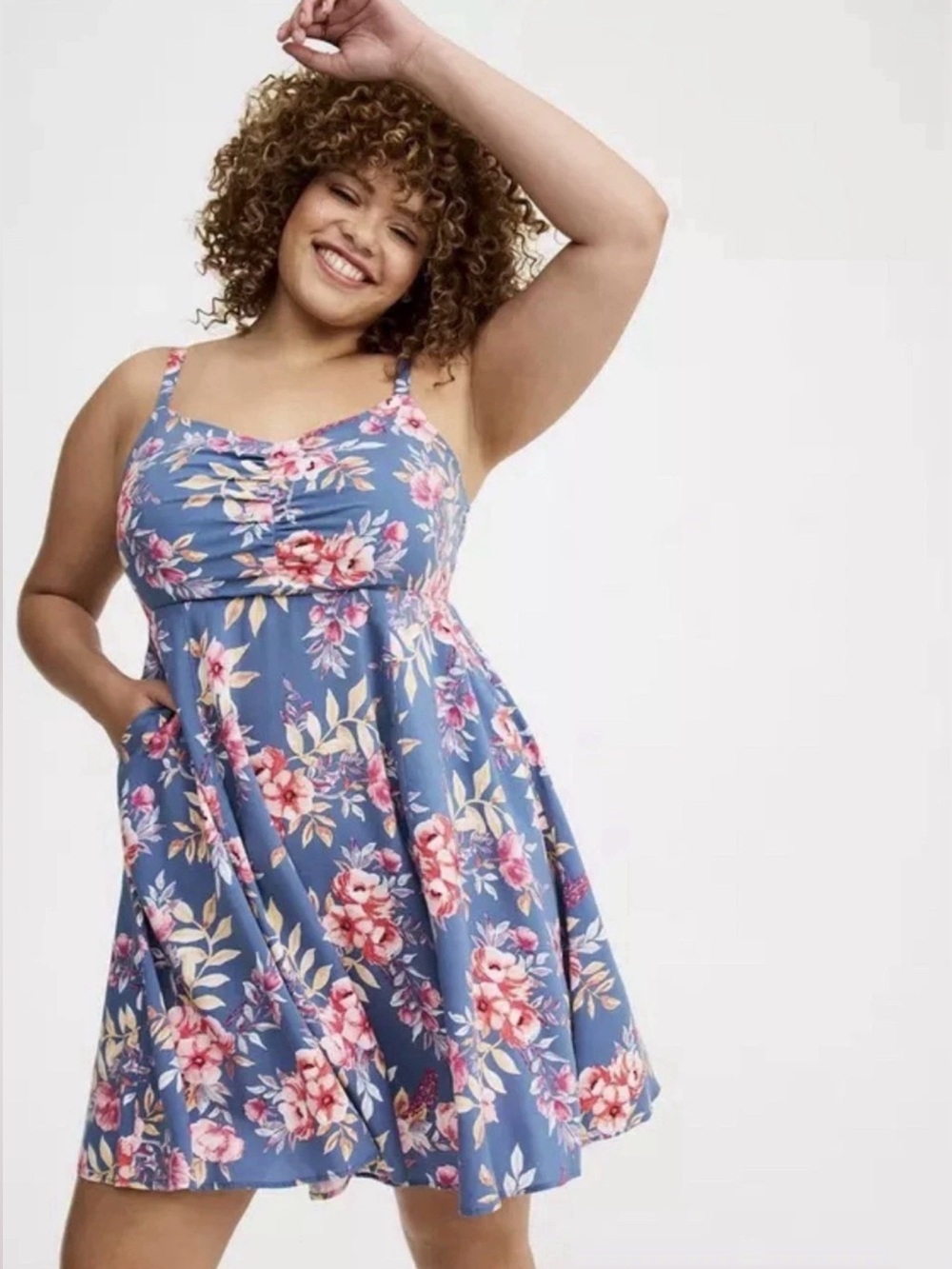 Torrid Mini Challis Skater Dress Size 00 M/L Floral Sleeveless Blue Multi